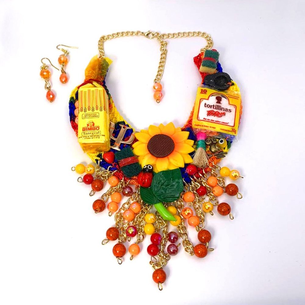 Handmade in Mexico Statement Collage Necklace and Earrings Set